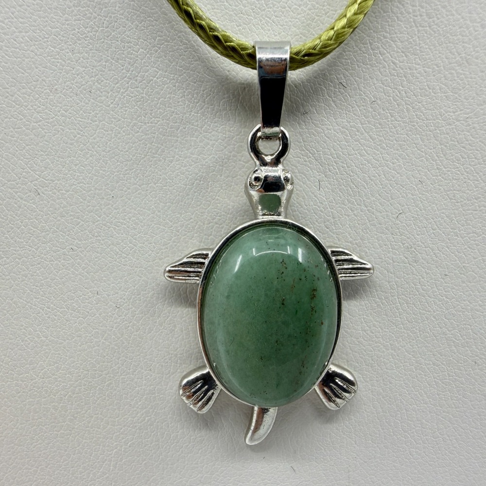 Green Turtle Pendant Necklace Braided Olive Cord Boho Statement Sea Life Gift